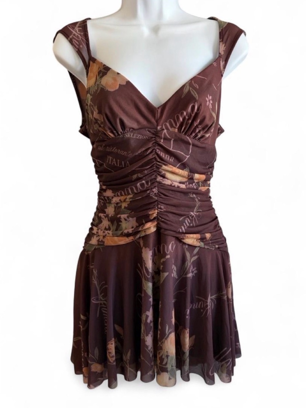 silence + noise Brown Floral Ruched Dress